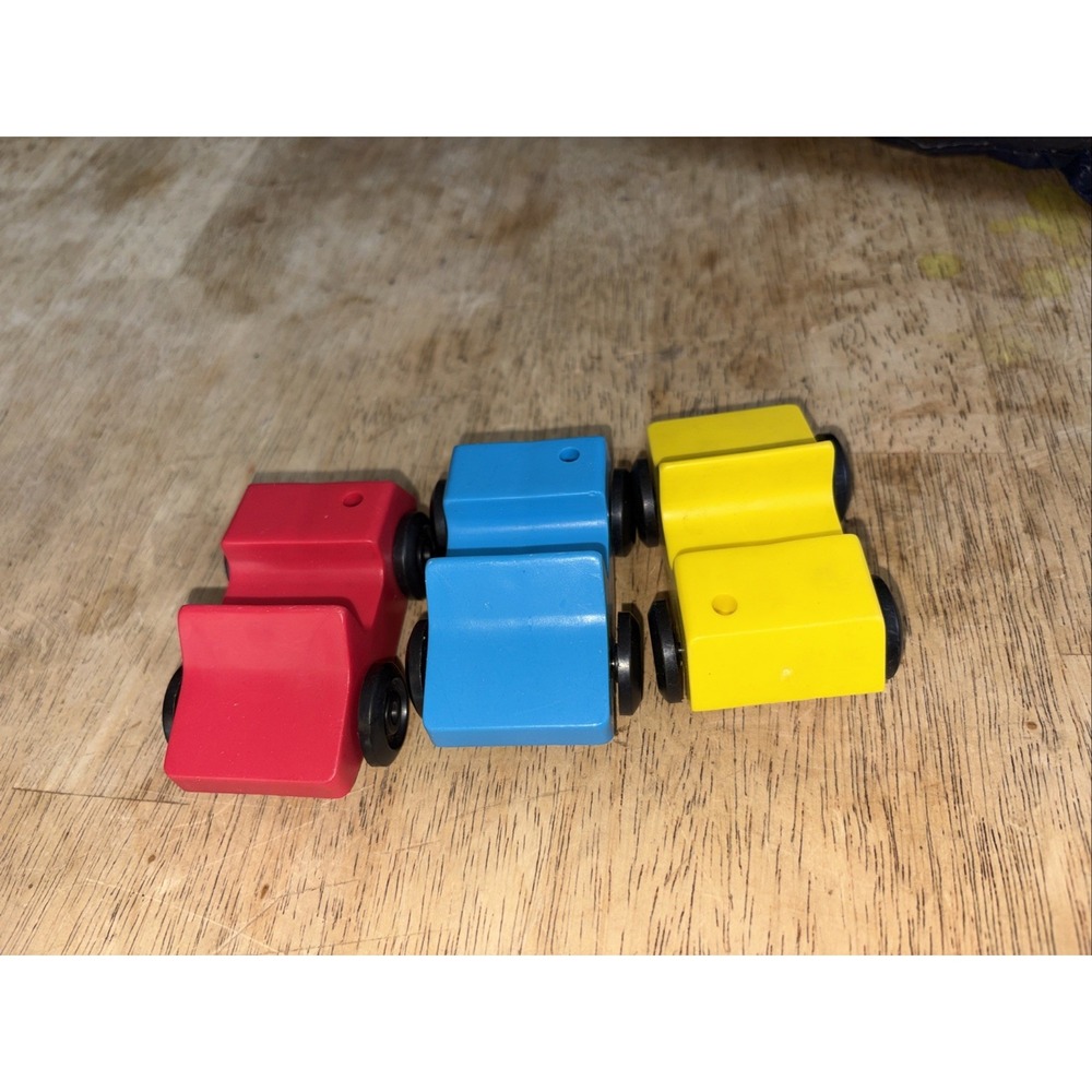 Vintage Creative Playthings USA Plastic Cars Red Blue Yellow Set of 3